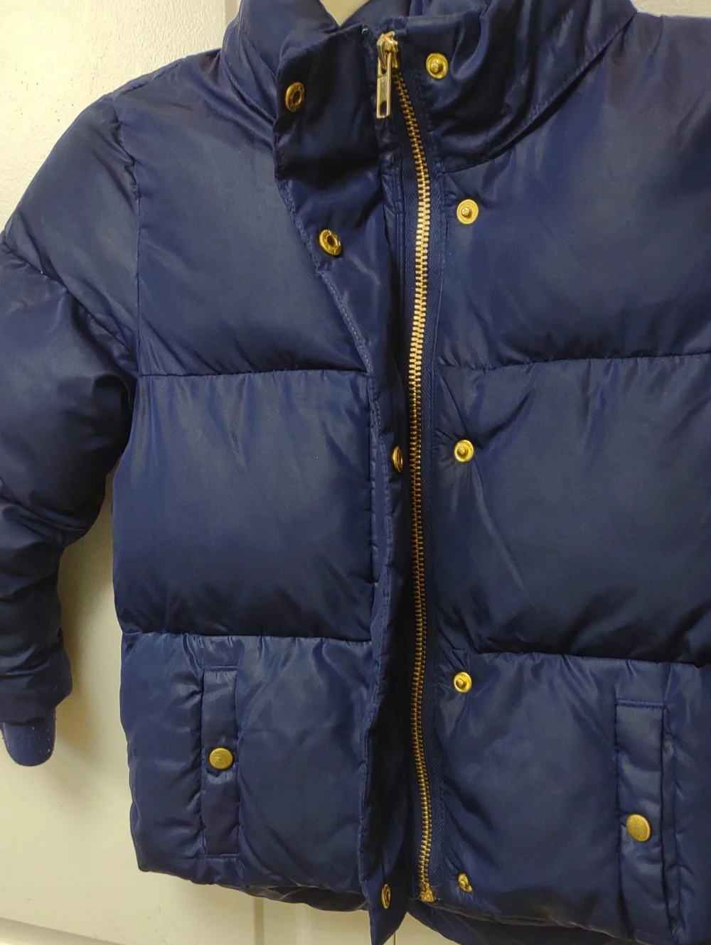 H&M Kids Full Zip Navy Blue Gold Button Snap Detail Front Pockets Puffer Jacket